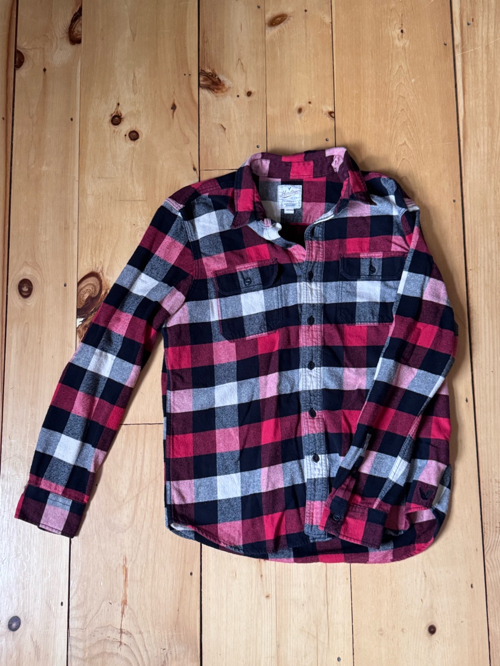 Men’s Heritage Red Black and White Plaid Button-Down Flannel Shirt
